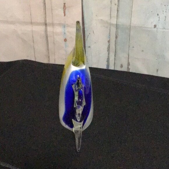 Art Glass Fish Sculpture Paperweight Multicolor Yellow Blue White - Picture 4 of 5